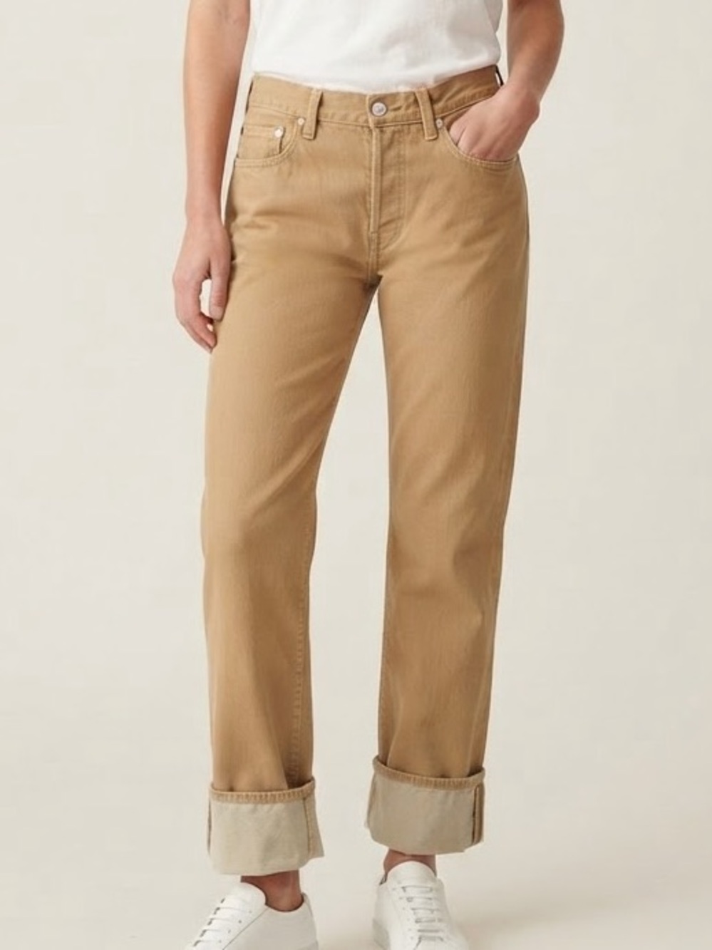 Zara Sz 4 Denim Tan Cuffed Hem Relaxed Jeans